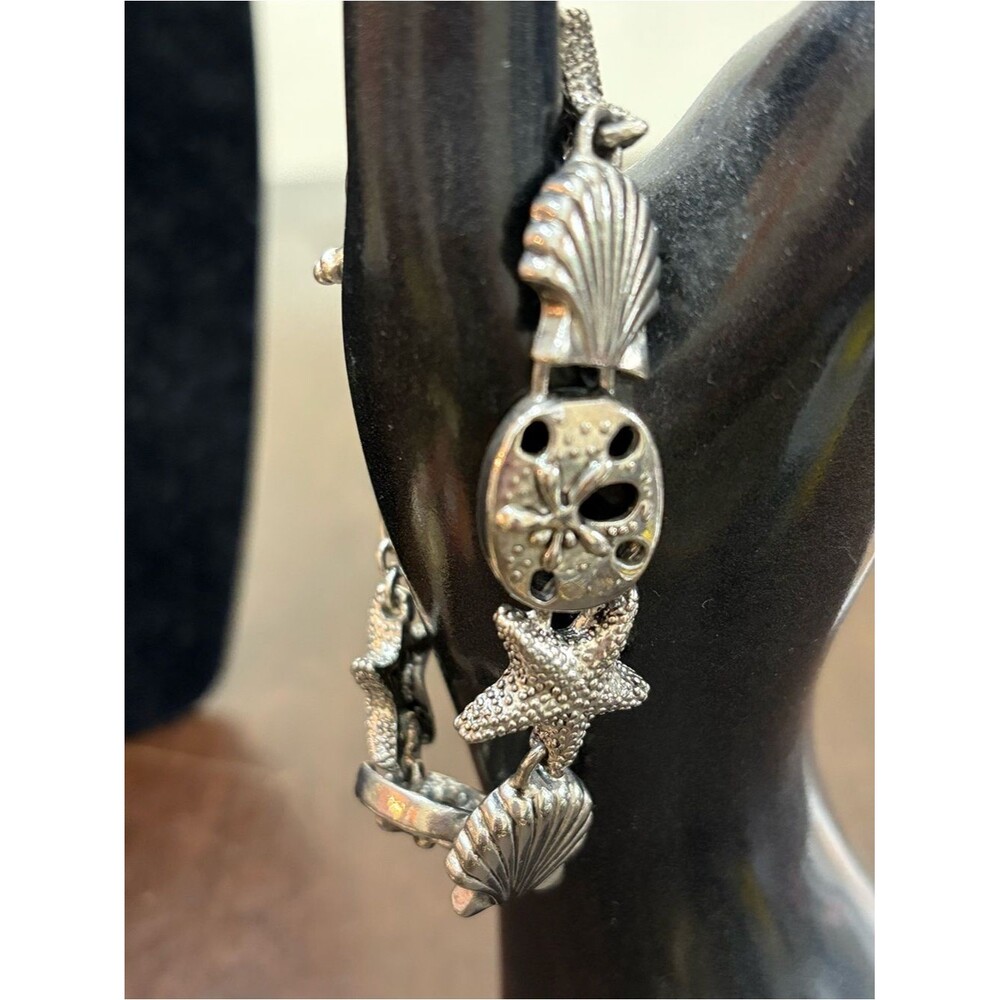 Silver-Tone Seashell & Starfish Charm Bracelet